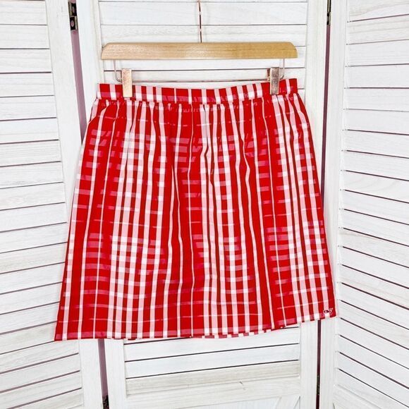 Vineyard Vines Girls Gingham Check Silk Blend Taffeta Skirt Red White XL - Picture 8 of 13